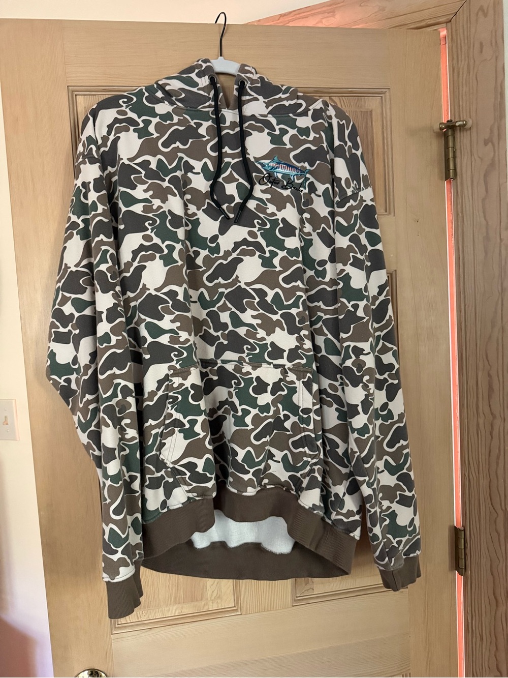 Men's Lightweight Camo Hooded Shirt Jacket - Brown/Cream